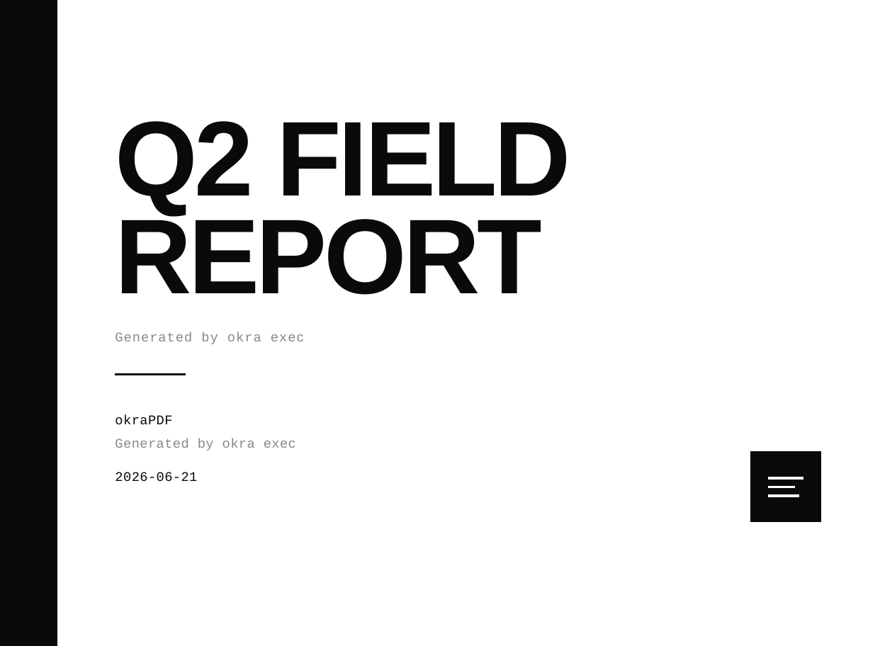 A poster-style cover page rendered by okra's designed template engine